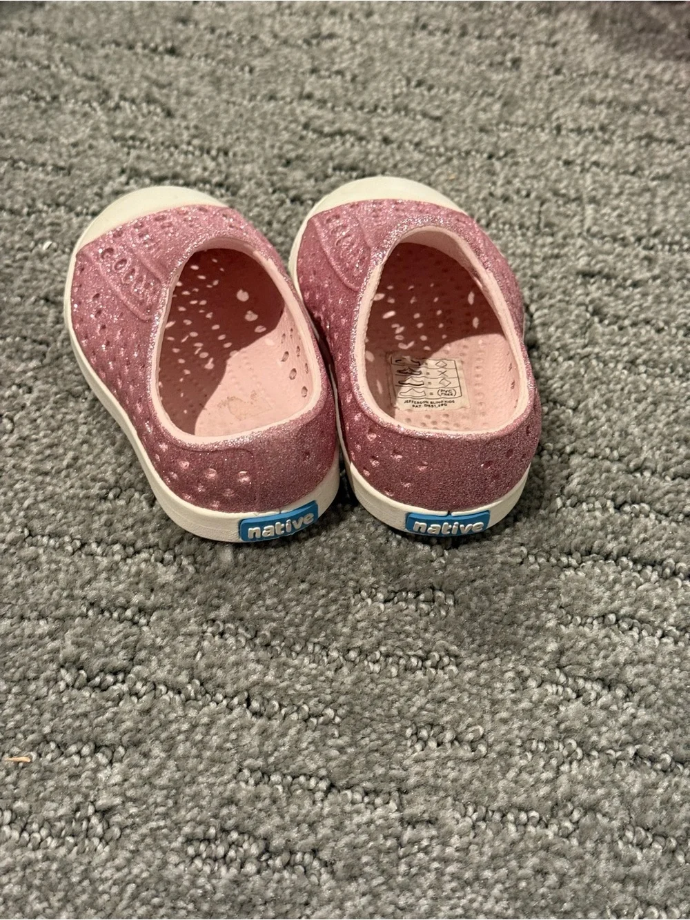 Worn 1X- Native Shoes dark Pink Glitter Slip-On Water-Friendly Shoes size C4